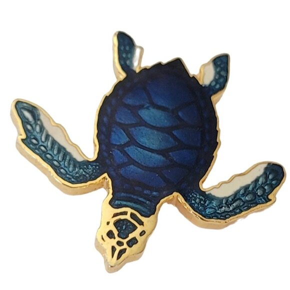 1987 Wm Spear Gold Tone Blue Enamel Sea Turtle Pin, Signed E671 - Picture 4 of 8